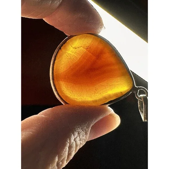 Natural Dendritic Agate Sterling Silver Pendant Orange Tearshape Unique Artisan - Picture 4 of 6